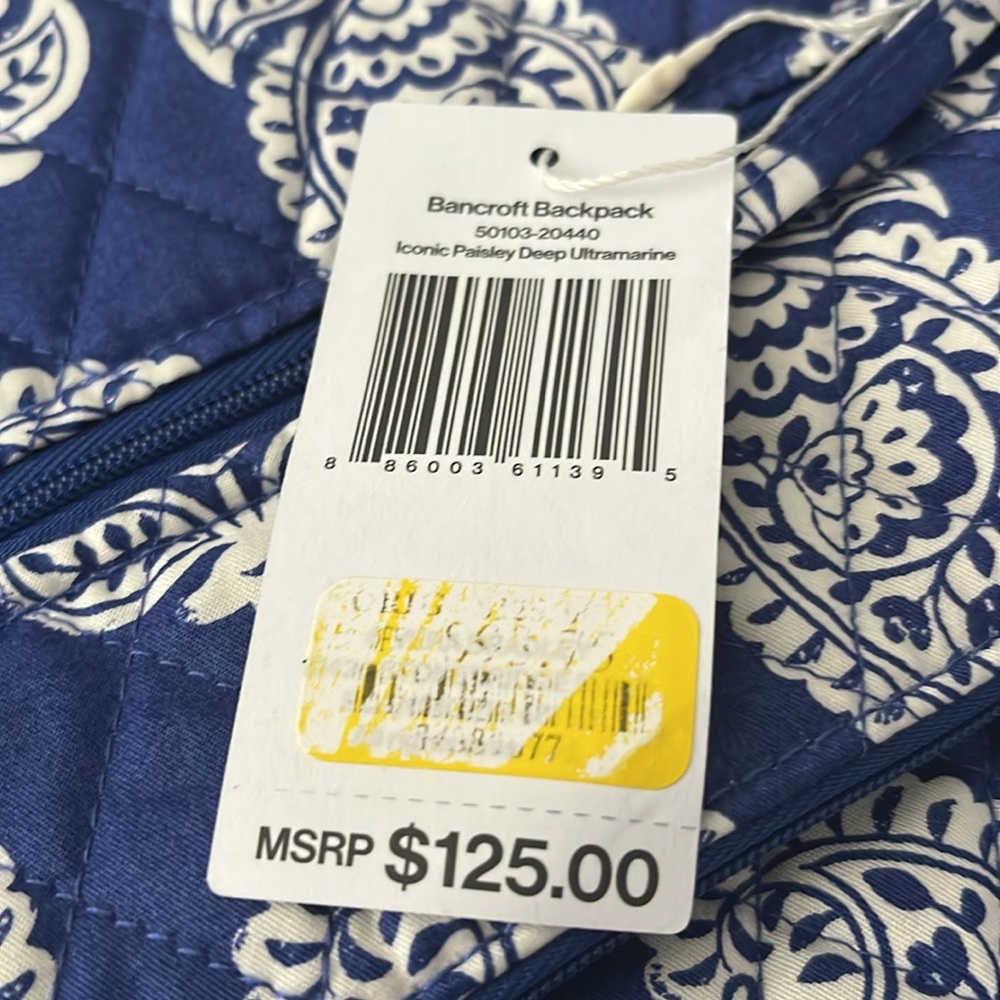 NWT! Vera Bradley Bancroft Blue Paisley Backpack - Picture 2 of 11